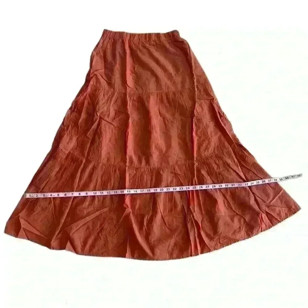 And Now This Womens 100% Cotton Tiered Pull-On Maxi Skirt Rose Gold Size S Boho - Picture 12 of 13
